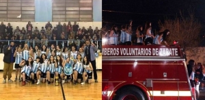 Las campeonas en el gimnasio y luego sobre la autobomba, derrocharon felicidad por su coronación Provincial.